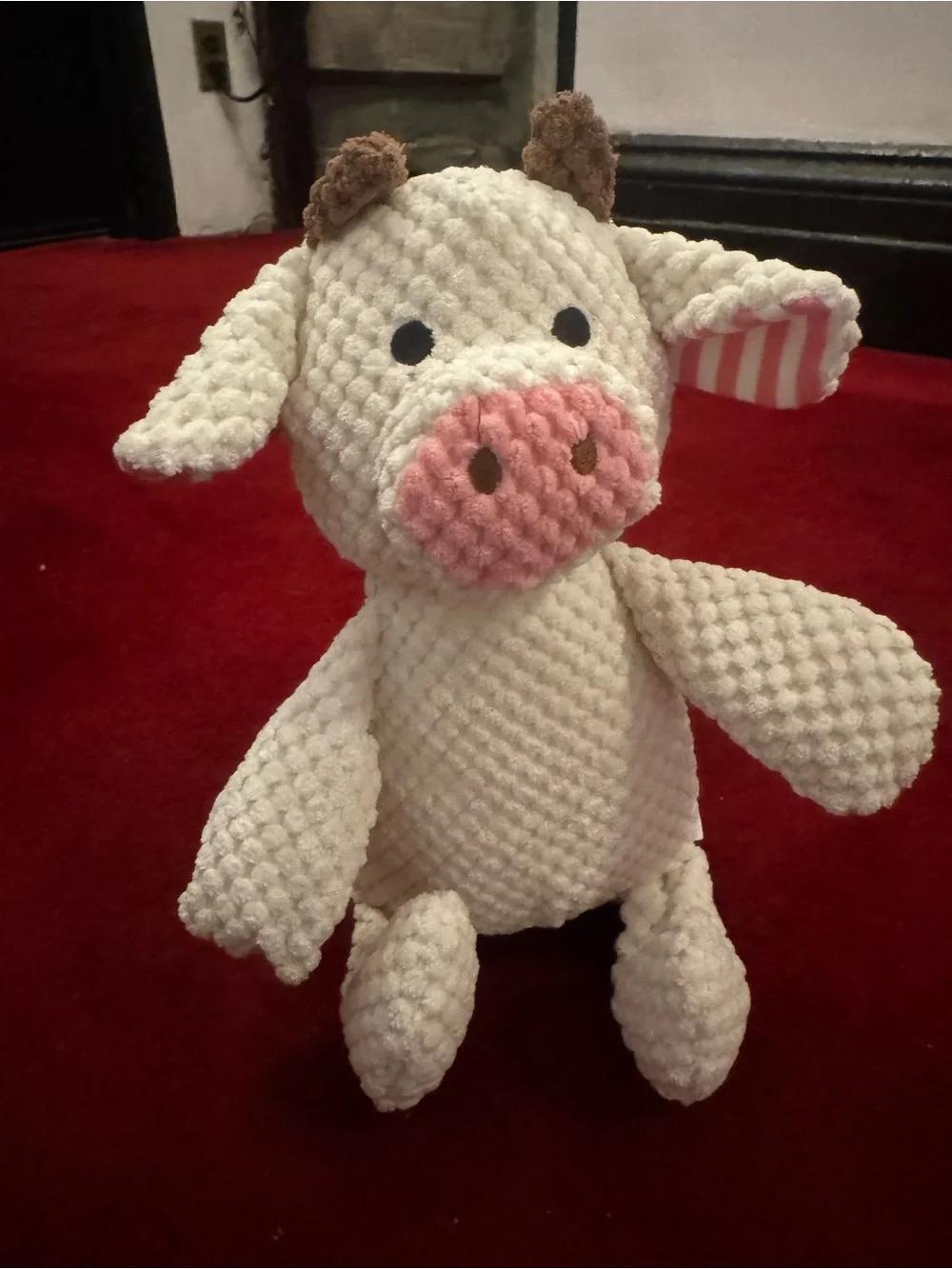 Plush Cream & Pink Cow Stuffed Animal Squeaker